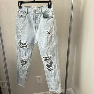 High rise straight leg ripped jeans